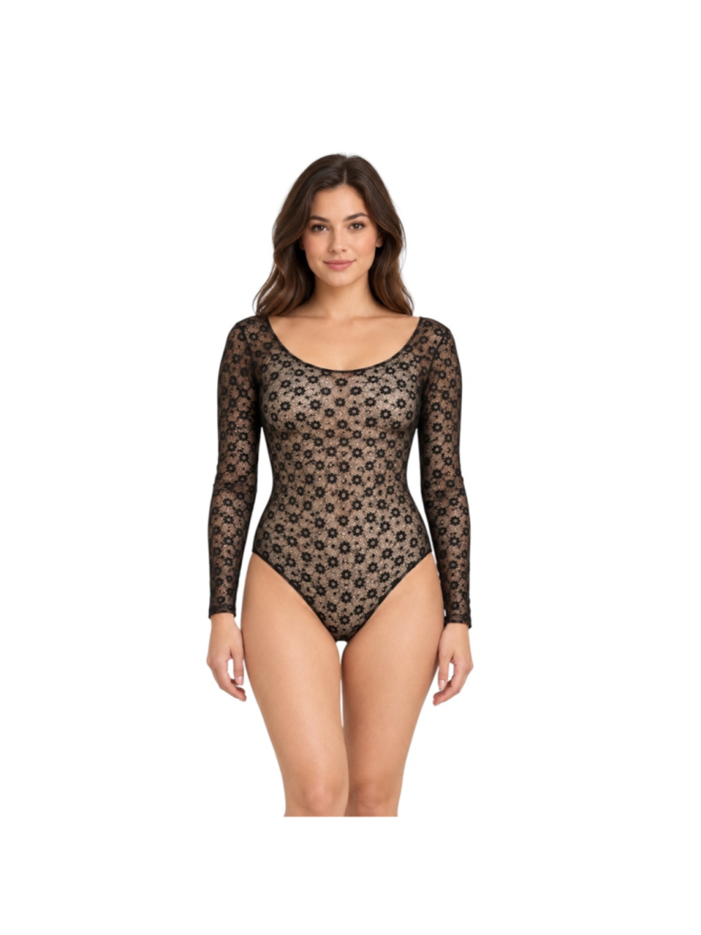 Victoria’s Secret Black Sheer Floral Lace Long Sleeve Bodysuit M NWT